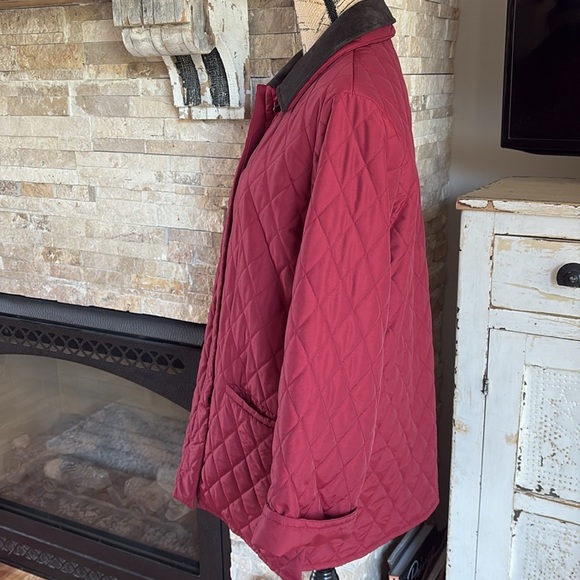 Vintage Carlisle maroon quilted barn jacket removable brown collar pockets - Picture 9 of 16